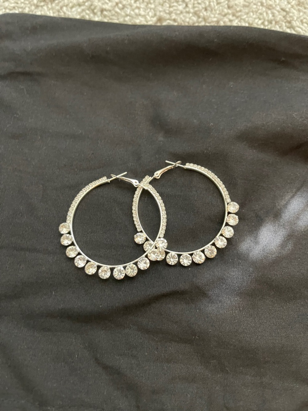 Crystal-Embellished Silver Hoop Earrings - Radiant Clear Stones - Picture 1 of 2